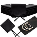 Heliltd 12pcs Microfiber Jewelry Pouch 8x8cm Microfiber Jewelry Bags Bulk Microfiber Jewelry Packaging Bag Small Gift Pouches Mini Gift Bag for Jewelry Envelope Style with Strings (Black)